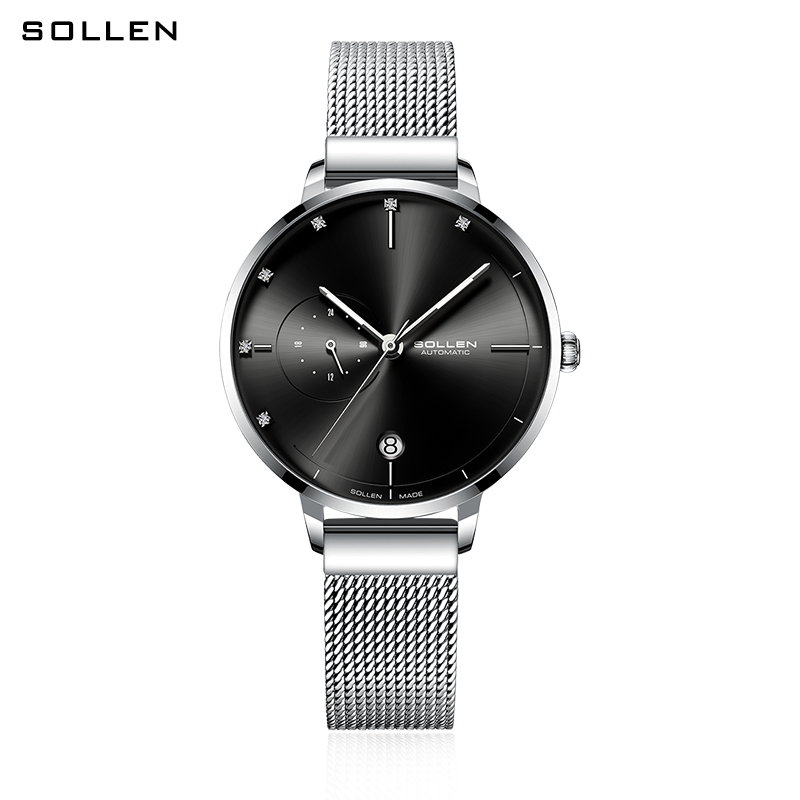 SOLLEN-자동 기계식 시계 여성 방수 라인스톤 사파 - Stainless Mesh Band 리뷰 및 가격